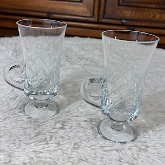NWOT Set of 2 Diamond Etched Glass Irish Coffee Cappuccino Latte Mugs - Picture 4 of 7